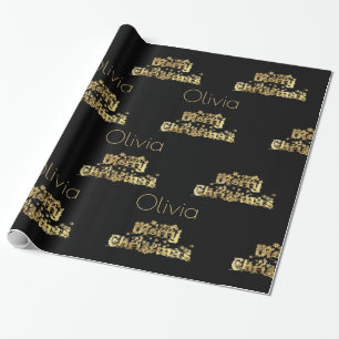 Papel De Regalo Merry Christmas Stars Typography Black Gold Moda