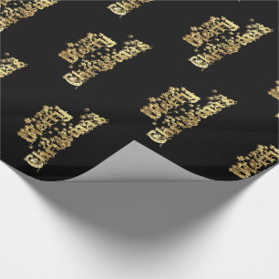 Papel De Regalo Merry Christmas Stars Typography Black Gold Moda