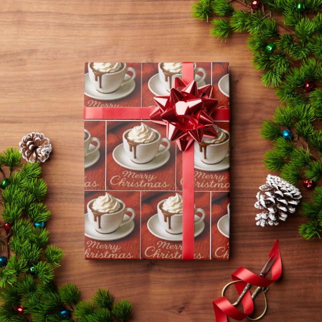 Papel De Regalo Merry Christmas Text With Hot Chocolate Drink (Regalo de vacaciones)