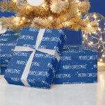 Papel De Regalo MERRY CHRISTMAS Textos Con Copos De Nieve<br><div class="desc">Texto de la FERIA Blanca NAVIDAD con copos de nieve sobre fondo azul. El texto se puede editar. Se puede cambiar el color de fondo.</div>