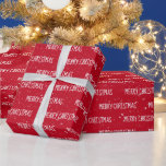 Papel De Regalo MERRY CHRISTMAS Textos Con Copos De Nieve<br><div class="desc">Texto de FERIA blanca NAVIDAD con copos de nieve sobre fondo rojo. El texto se puede editar. Se puede cambiar el color de fondo.</div>
