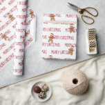 Papel De Regalo MERRY CHRISTMAS Textos Con Hombres De Gengibre<br><div class="desc">Red MERRY CHRISTMAS texto con hombres de pan de jengibre sobre fondo blanco. El texto se puede editar. Se puede cambiar el color de fondo.</div>