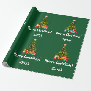 Papel De Regalo Merry Christmas Tree Baubles Lughts Personalizado