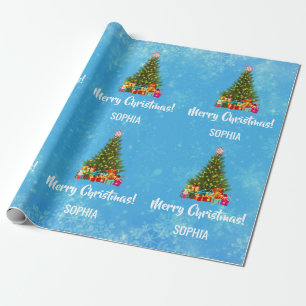 Papel De Regalo Merry Christmas Tree Baubles Lughts Personalizado