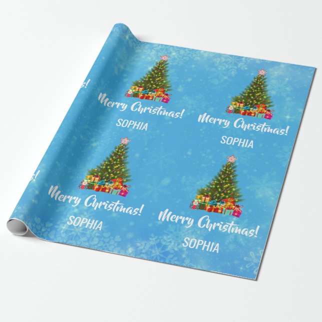Papel De Regalo Merry Christmas Tree Baubles Lughts Personalizado (Desenrollado)