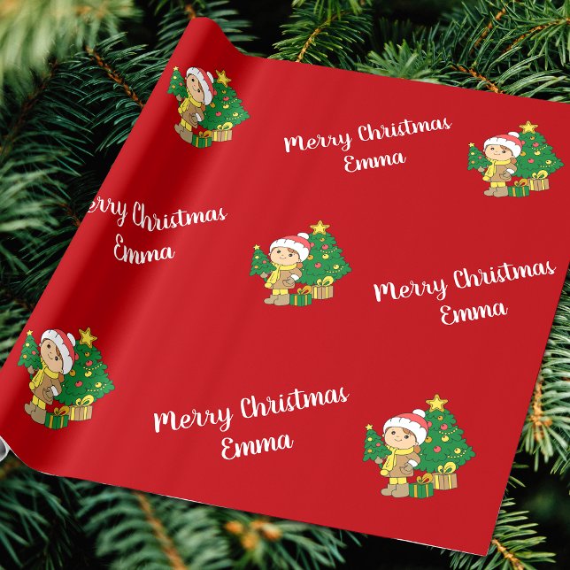 Papel De Regalo Merry Christmas Tree Custom Name Personalizado (Subido por el creador)