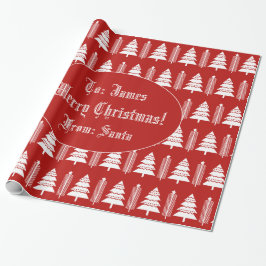 Papel De Regalo Merry Christmas Tree Pattern Modern Red and White