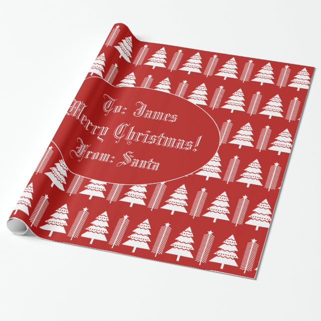 Papel De Regalo Merry Christmas Tree Pattern Modern Red and White (Desenrollado)