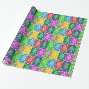Papel De Regalo Merry Christmas Tree Pattern Twinkle colorido
