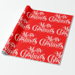 Papel De Regalo Merry Christmas Typography Patrón rojo y blanco<br><div class="desc">Blanco y Navidad rojo Patrón de tipografía de Feliz Navidad.</div>