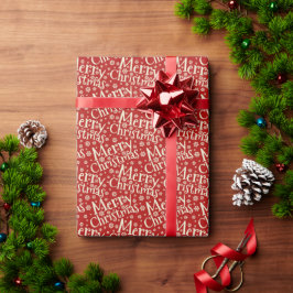 Papel De Regalo Merry Christmas Typography Red & White