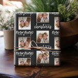 Papel De Regalo Merry Christmas with One Square Photo - black<br><div class="desc">Add one picture to this cute holiday illustration - perfect for the kids. A simple and modern photo to make a memorable wrap under your tree.</div>