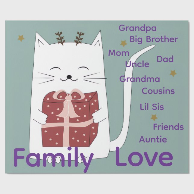 Papel De Regalo Merry Christmas Wrapping Family Love Friends Cat  (Superficie plana)