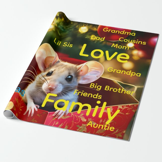 Papel De Regalo Merry Christmas Wrapping Family Love Mouse  (Desenrollado)