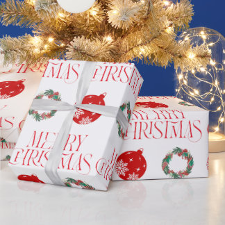 Papel De Regalo Merry Christmas Wrapping Paper w Ornament & Wreath