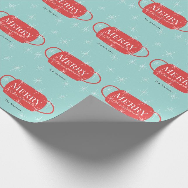 Papel De Regalo Merry Christmask Red Mask Pattern Blue Navidades (Esquina)