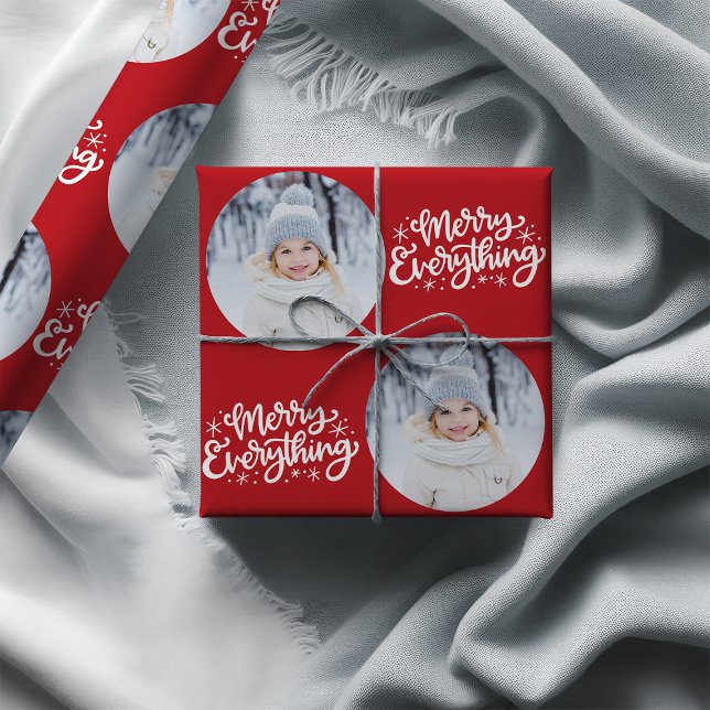 Papel De Regalo Merry Everything Calligraphy Red Photo (Photo Wrapping Paper - Merry Everything)