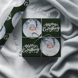 Papel De Regalo Merry Everything Calligraphy Round Photo Green