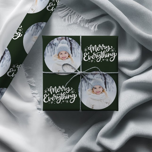 Papel De Regalo Merry Everything Calligraphy Round Photo Green (Photo Wrapping Paper - Merry Everything)