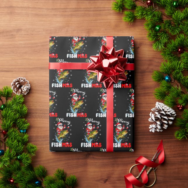 Papel De Regalo Merry Fishmas Gift Wrap, Fish Fishing Christmas (Regalo de vacaciones)
