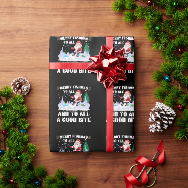Papel De Regalo Merry Fishmas Graciosa Pesca Pescador Navidad (Regalo de vacaciones)