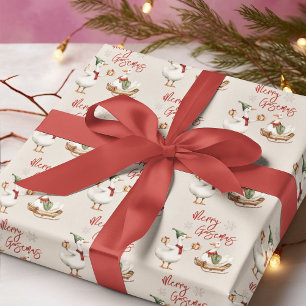 Papel De Regalo Merry Goosemas   Ganso Navideño Caprichoso