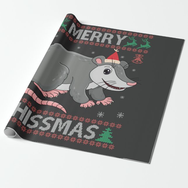 Papel De Regalo Merry Hissmas Graciosa Nochebuena Sweater Opossum  (Desenrollado)
