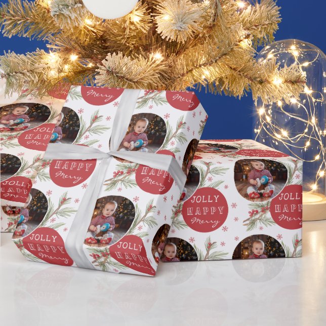 Papel De Regalo Merry Jolly Custom Photo Holiday Gift Wrap (Vacaciones)