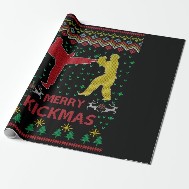 Papel De Regalo Merry Kickmas Navidades feos Karate Jiu Jitsu (Desenrollado)