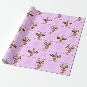 Papel De Regalo Merry Kissmoose_Happy Gnu Año patrón_rosa