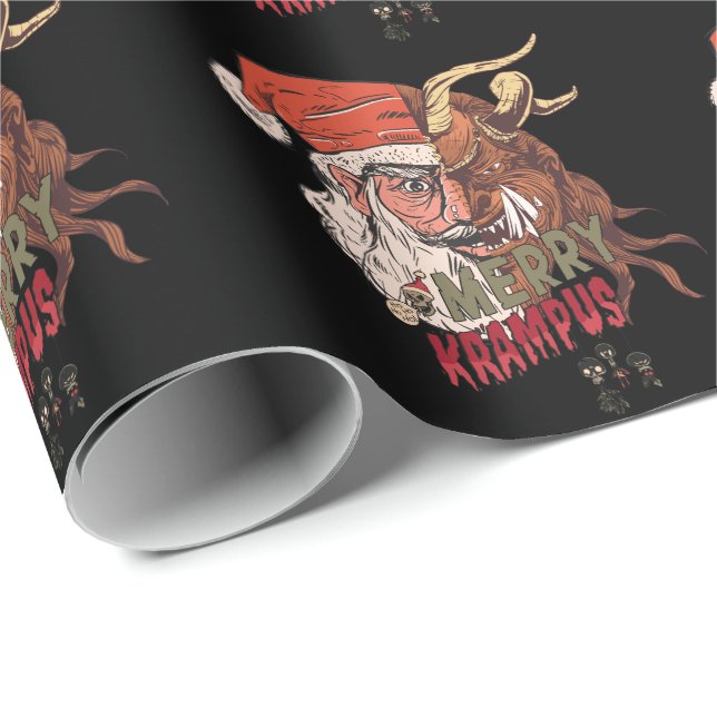 Papel De Regalo Merry Krampus Scary Santa Horror Navidades (Esquina del rollo)