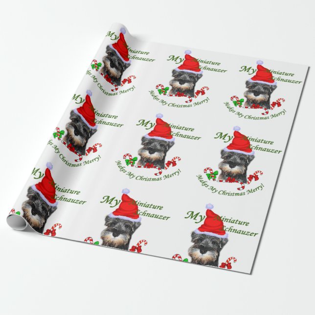 Papel De Regalo Merry Navidades de Schnauzer en miniatura (Desenrollado)