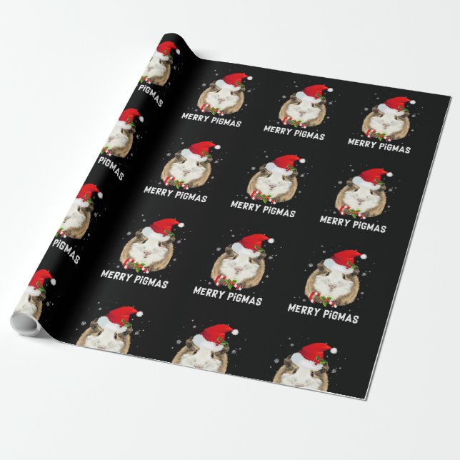 Papel De Regalo Merry Pigmas Santa Hat Guinea Pig Christmas Pajama (Desenrollado)