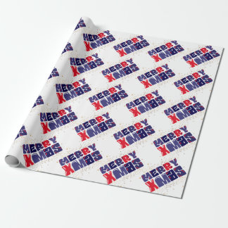 Papel De Regalo Merry Xmas Cute Oro Azul Rojo