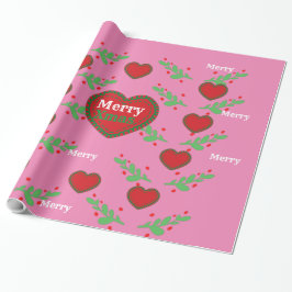 Papel De Regalo Merry Xmas Leaf And Love Wrapee Paper