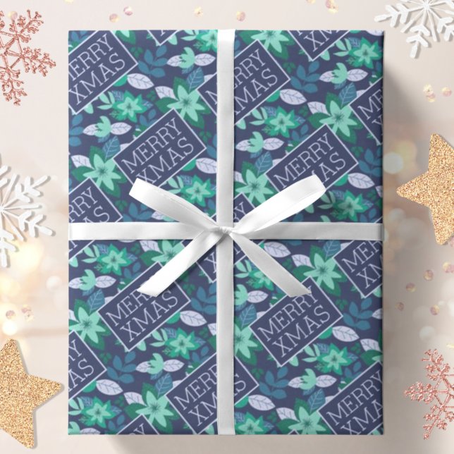 Papel De Regalo Merry Xmas Navidades de flores botánicas modernas (Subido por el creador)