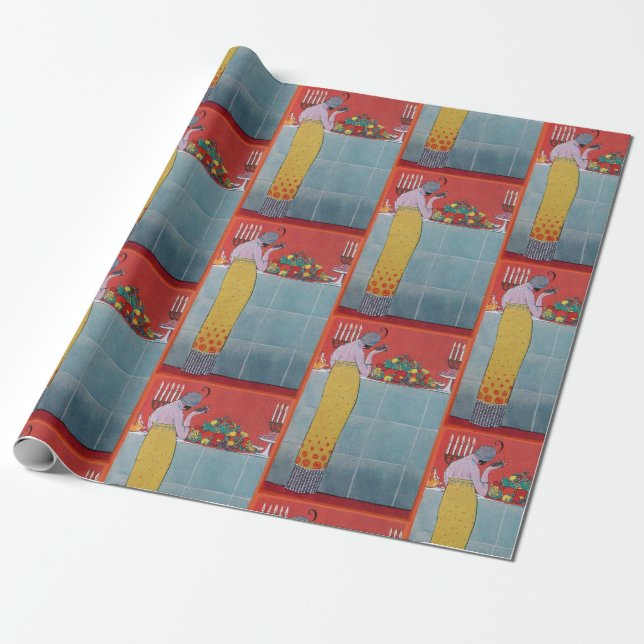 PAPEL DE REGALO MESA DE LADRILLAS Y FRUTOS JUNTO A LA BELLEZA ART  (Desenrollado)