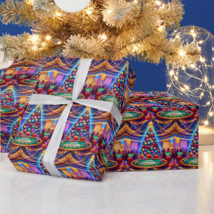 Papel De Regalo Mesa De Tarjetas De Casino Y Árbol De Navidad De C