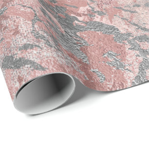 Papel De Regalo Metal brillante de mármol rosado de plata fundido