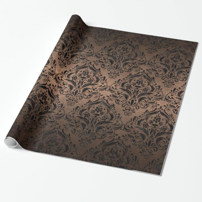PAPEL DE REGALO METAL NEGRO DEL MÁRMOL DAMASK1 Y DEL BRONCE (R) (Desenrollado)