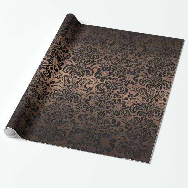 PAPEL DE REGALO METAL NEGRO DEL MÁRMOL DAMASK2 Y DEL BRONCE (R) (Desenrollado)