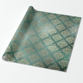 Papel De Regalo Metálico de vidrio brillante Verde azulado Damask 