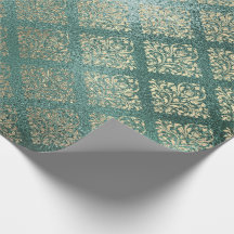 Metálico de vidrio brillante Verde azulado Damask