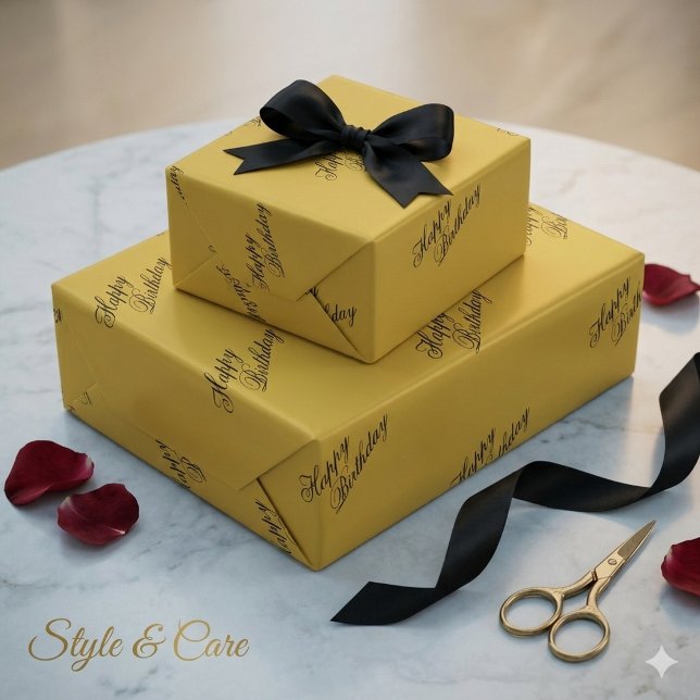 Papel de regalo metálico dorado Feliz Cumpleaños (Happy Birthday Metallic Gold Wrapping Paper Sheets)