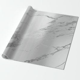Papel De Regalo Metálico Gris plateado Strokes Marble Glam brillan