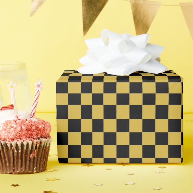Papel De Regalo Metallic Gold with Black Square Style (Fiesta de cumpleaños )