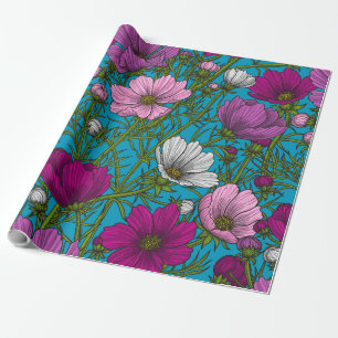 Papel De Regalo Mezcla de cosmos en azul