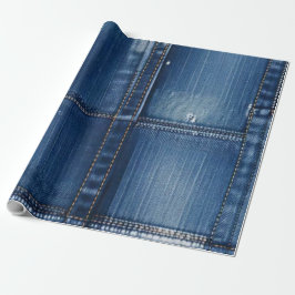Papel De Regalo Mezclilla Azul Rústica Parcheada