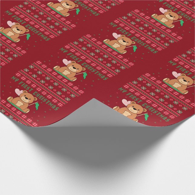 Papel De Regalo Mi primer Navidad de peluche navideño (Esquina)