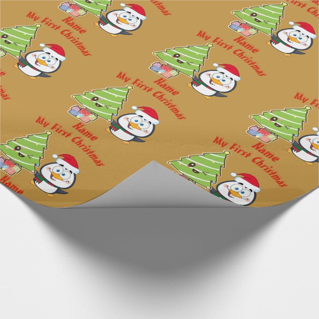 Papel De Regalo Mi primer Pingüino GIFTWRAP de Navidad personaliza (Esquina)